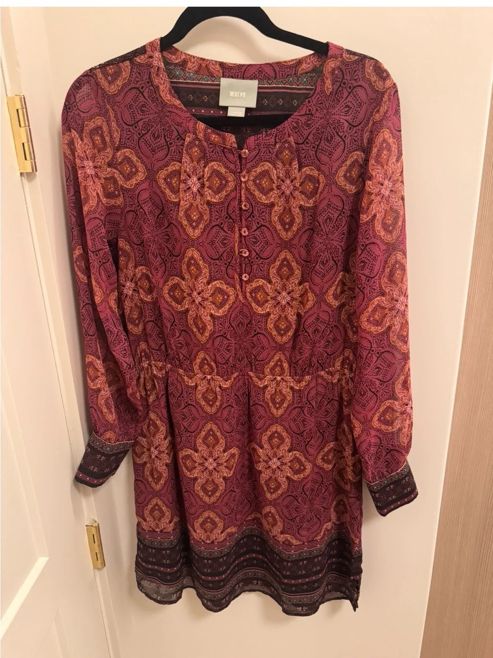 Anthropologie‎ Medallion Paisley Print Button Front Mini Dress Boho Large Petite